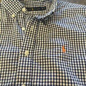 Short sleeve Ralph Lauren Navy Blue Checkered Men's Shirt